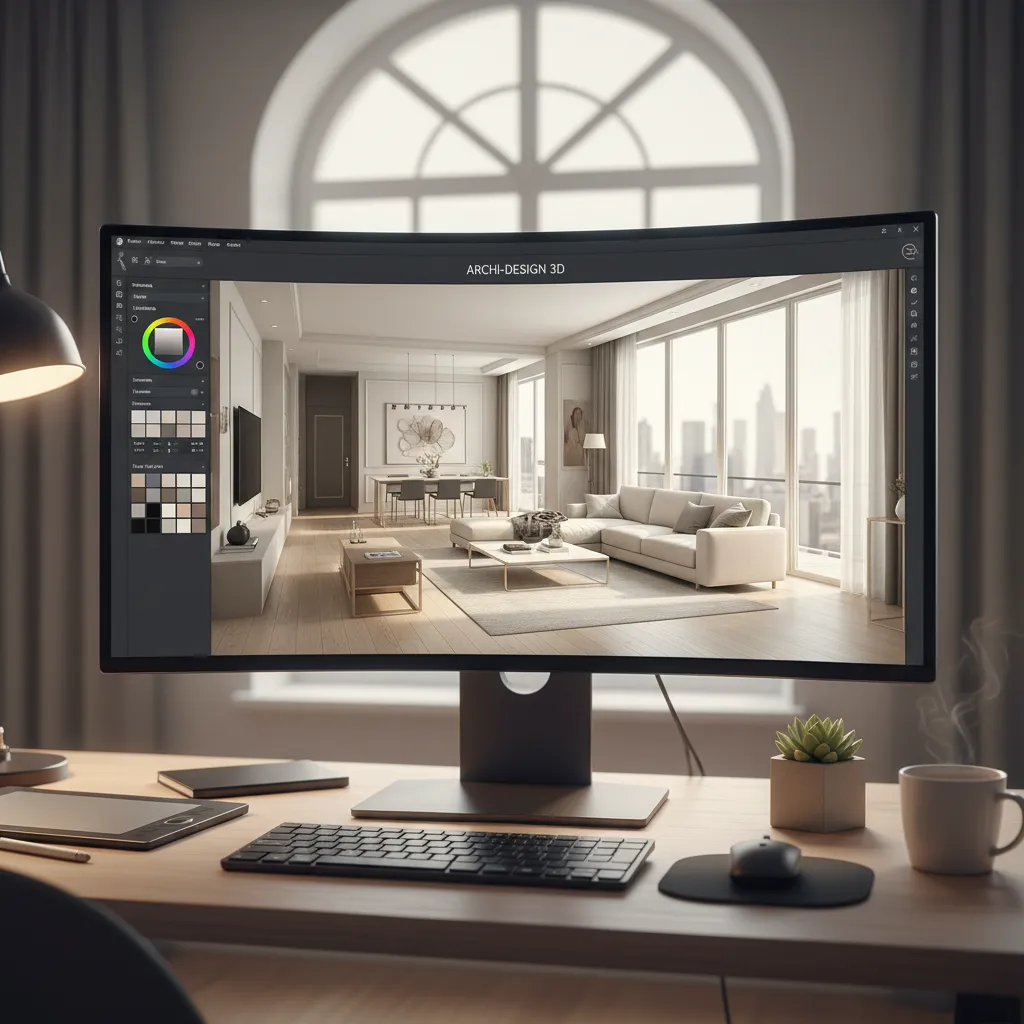 pantalla de ordenador mostrando plano 3D de una vivienda en software de diseño