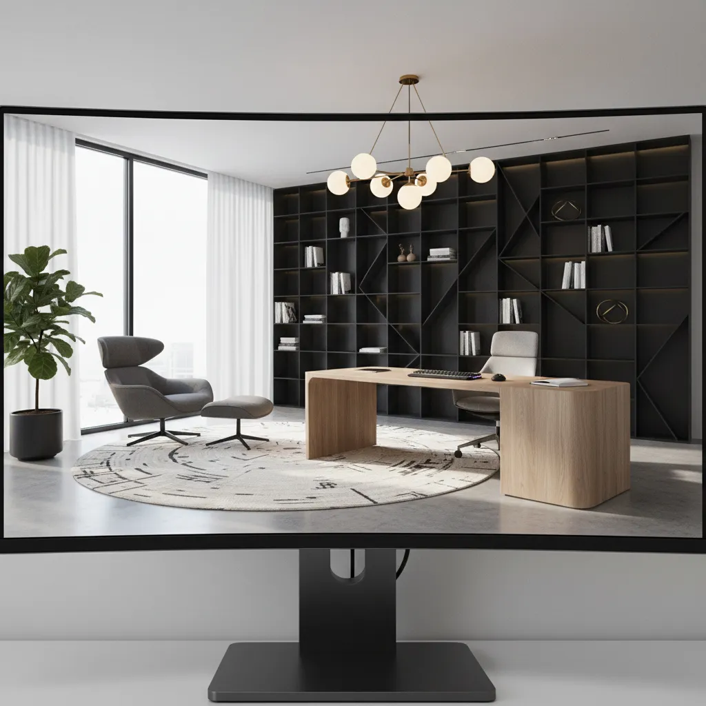 Pantalla de ordenador mostrando planificación de una habitación en 3D