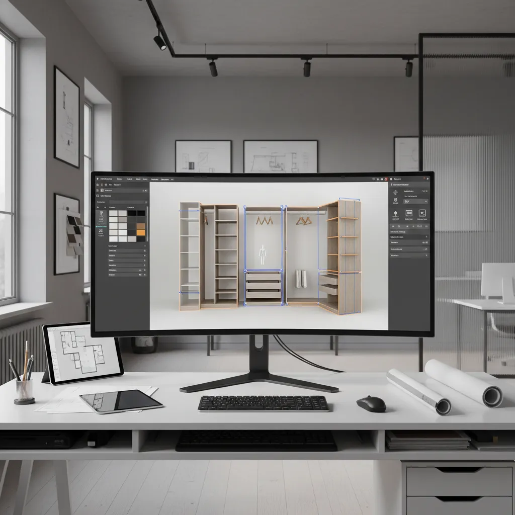 Pantalla de software de diseño interior mostrando planificación de armario
