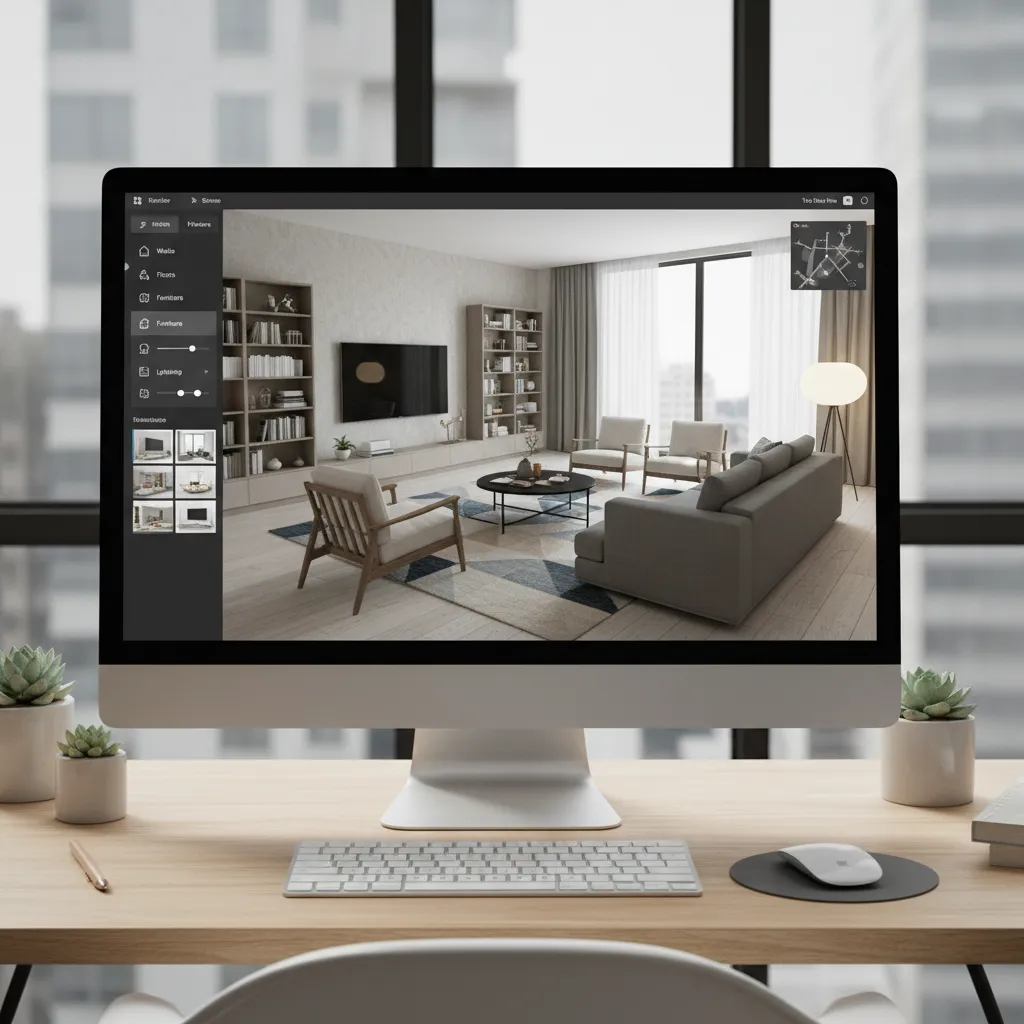 Software de planificación de interiores mostrando un modelo 3D