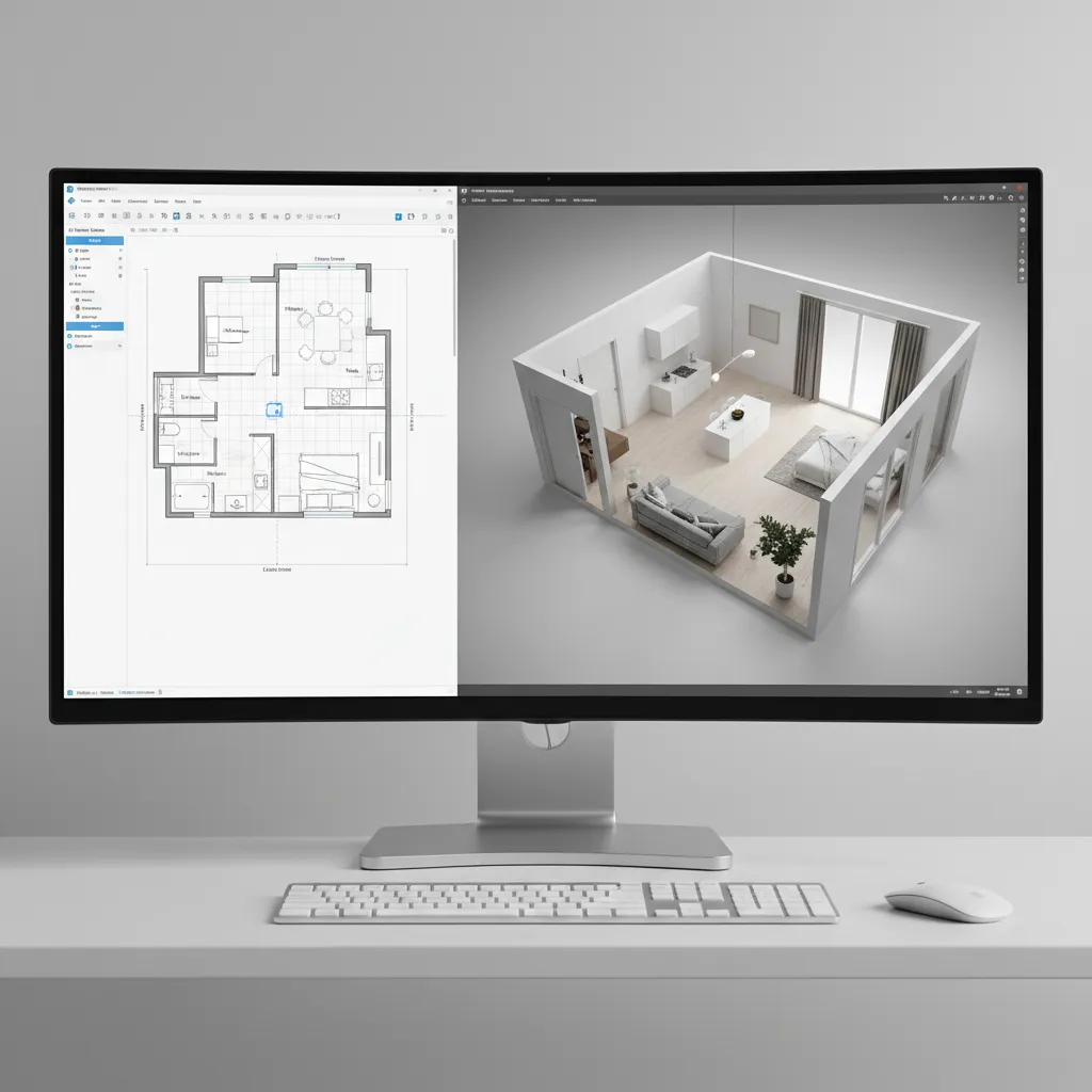 Pantalla mostrando plano de casa convertido en modelo 3D