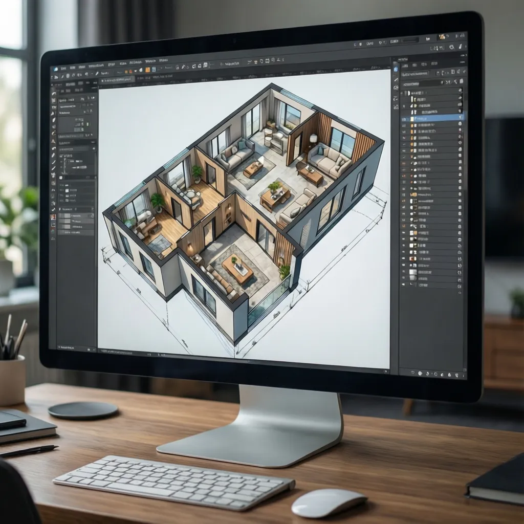 Plano de casa en 2D diseñado en un programa de arquitectura