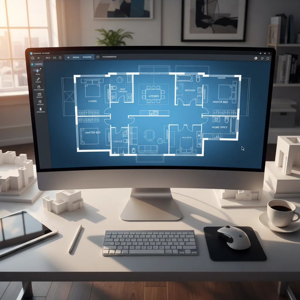 Interfaz digital mostrando el plano de una casa con habitaciones y medidas