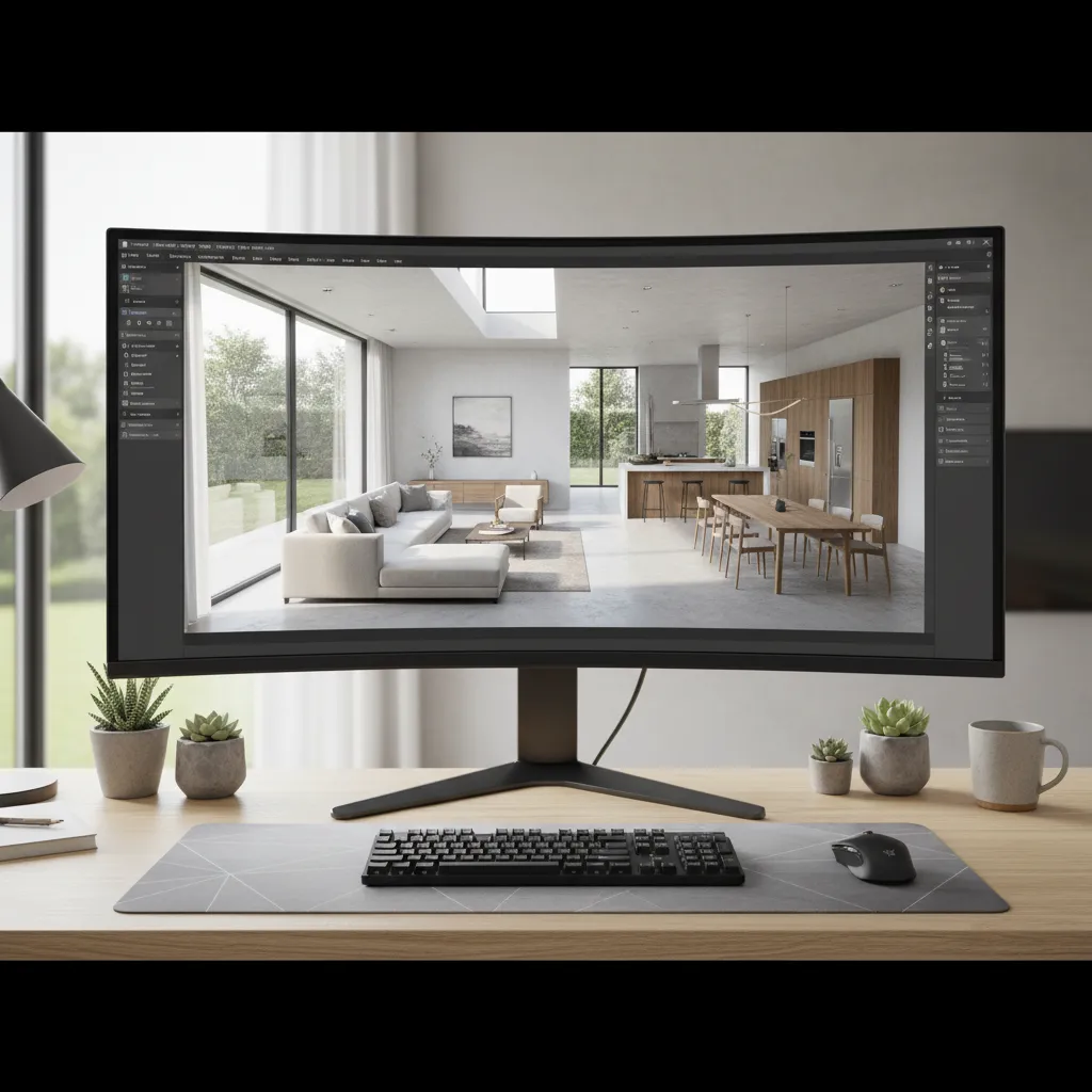Pantalla de ordenador mostrando un plano de casa en 3D