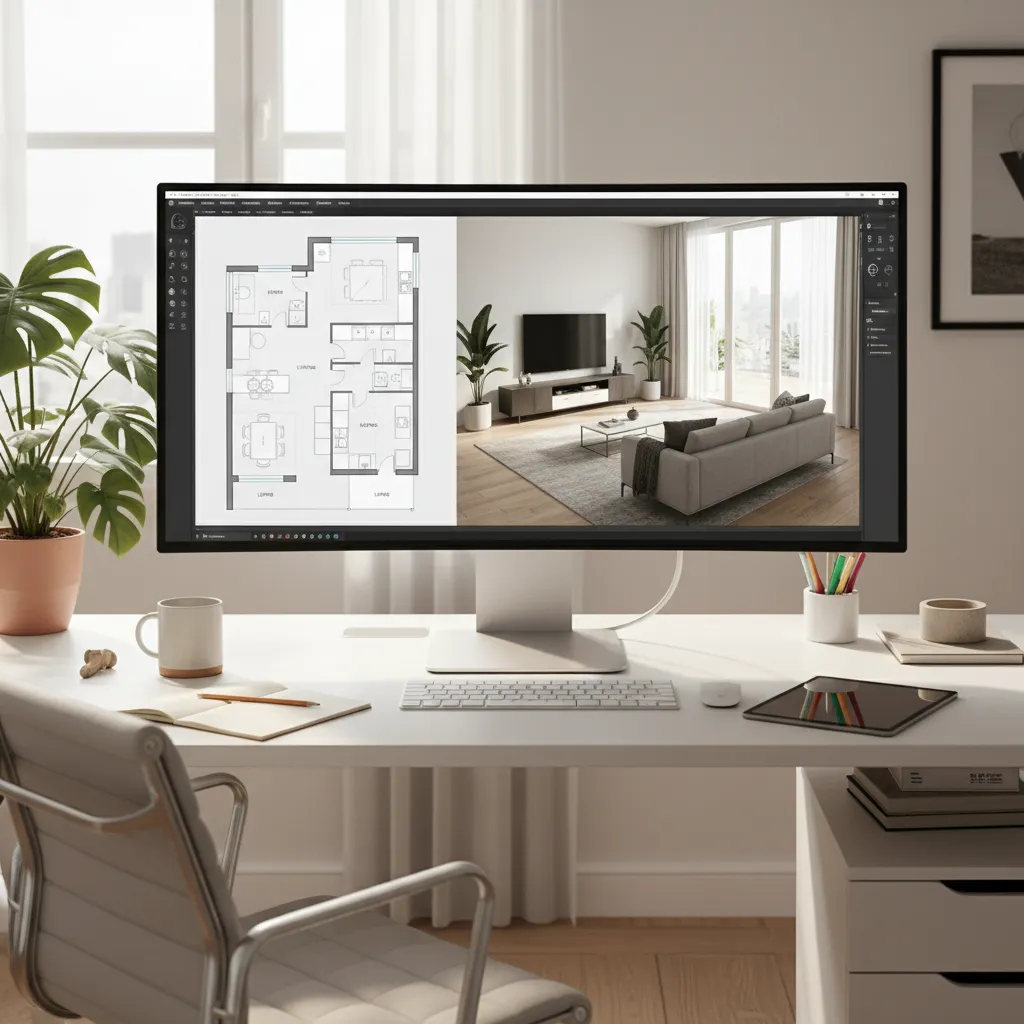 software de diseño interior mostrando plano y modelo 3d