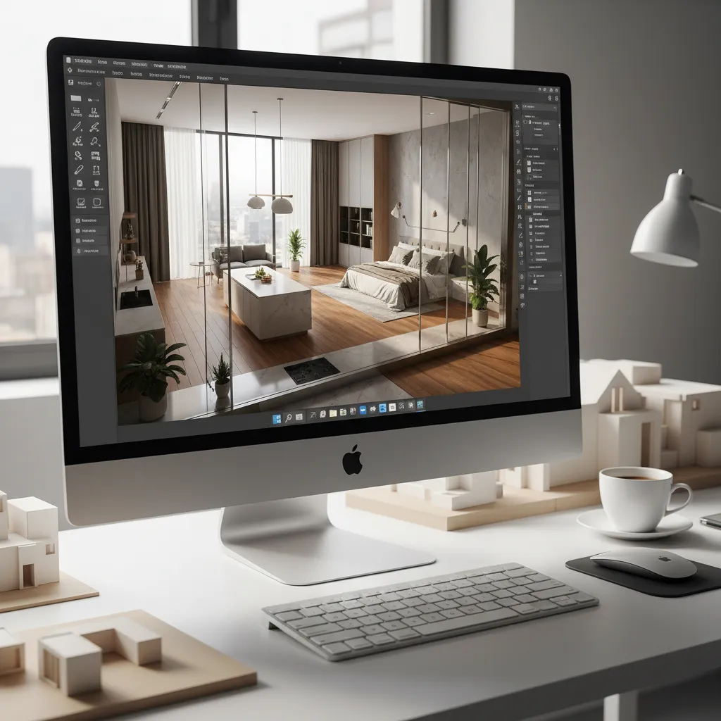 Pantalla de ordenador mostrando un plano 3D de una vivienda