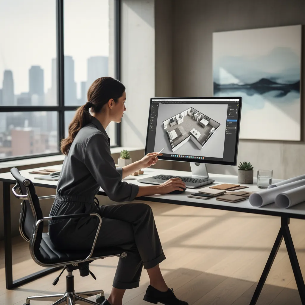 Diseñador creando un plano de vivienda en software de diseño