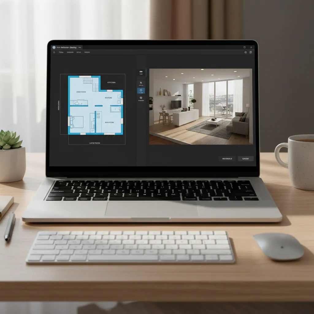 interface de software mostrando planta baixa e visualização 3D de casa
