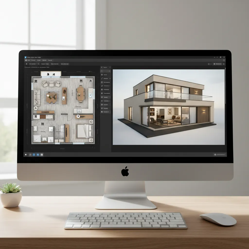 interface de software de planta de casa em 3D com layout residencial