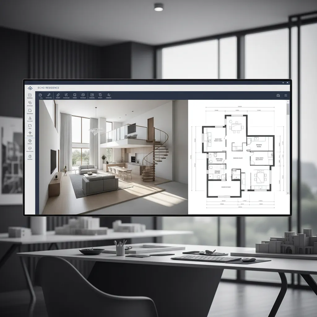 interface de software mostrando planta de casa em 3D
