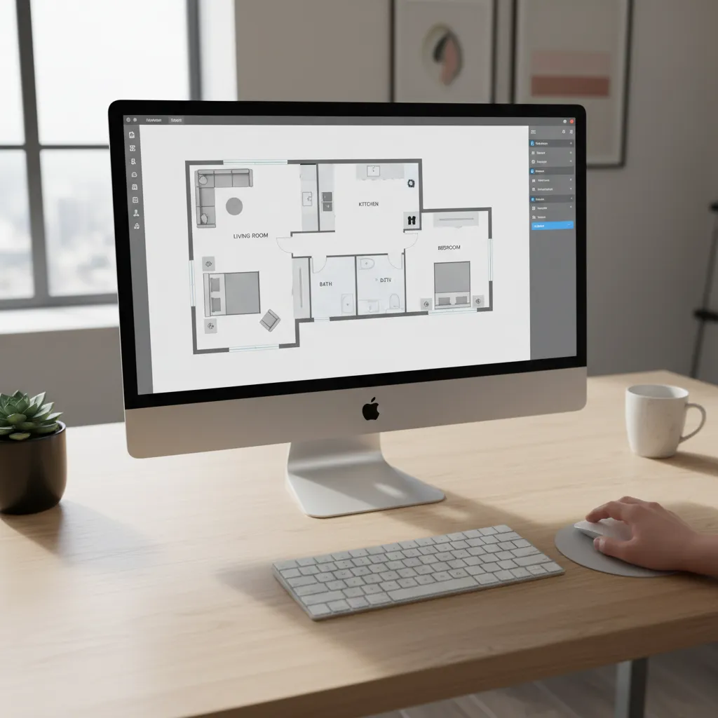 Interface de software mostrando criação de planta de casa em computador