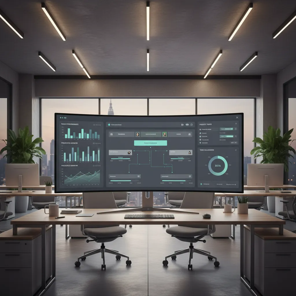 Enterprise software dashboard interface showing multiple workflow modules