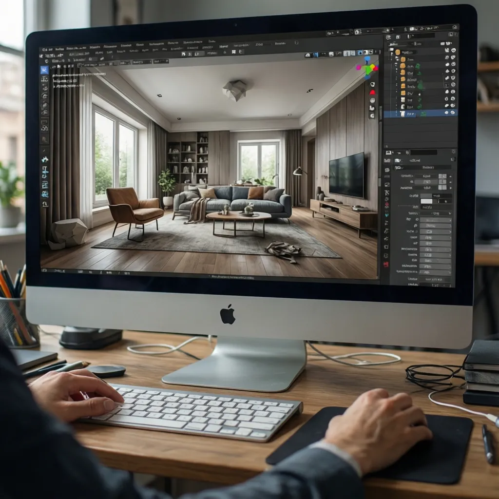 Herramienta digital mostrando diseño de habitación en ordenador