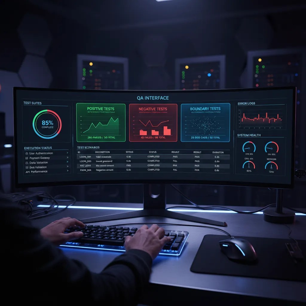 Pantalla mostrando diferentes escenarios de pruebas de software