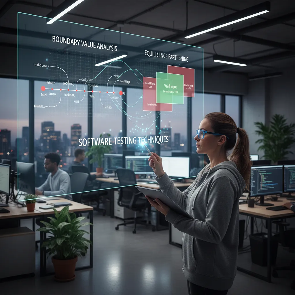 Representación visual de técnicas de testing como valores límite y partición de equivalencia