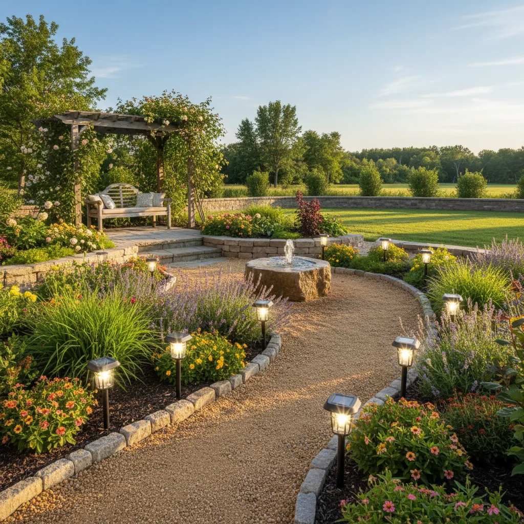 Solar garden lights positioned away from tree shade to maximize sunlight exposure