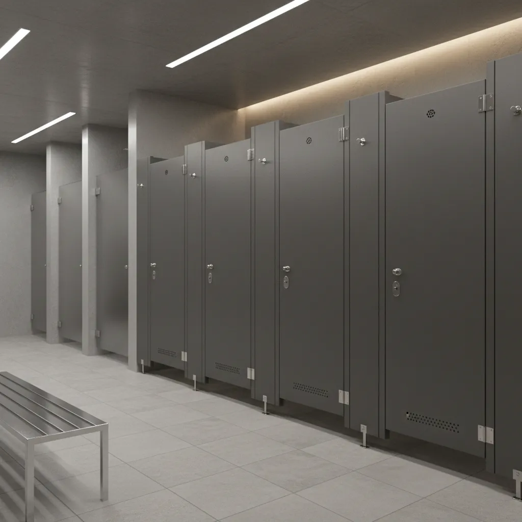 solid phenolic locker room partition panels with matte surface finish