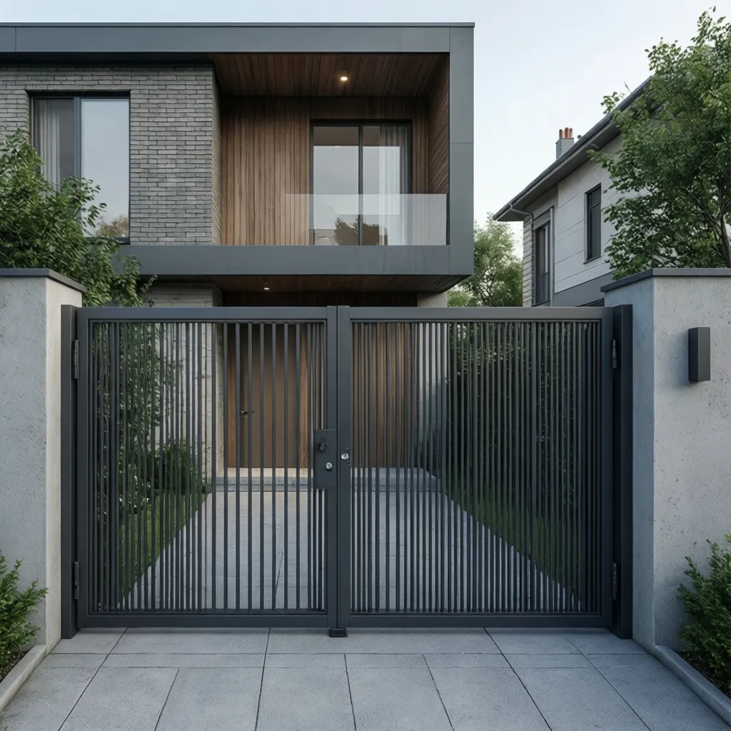 Portal sólido de privacidad en una casa urbana