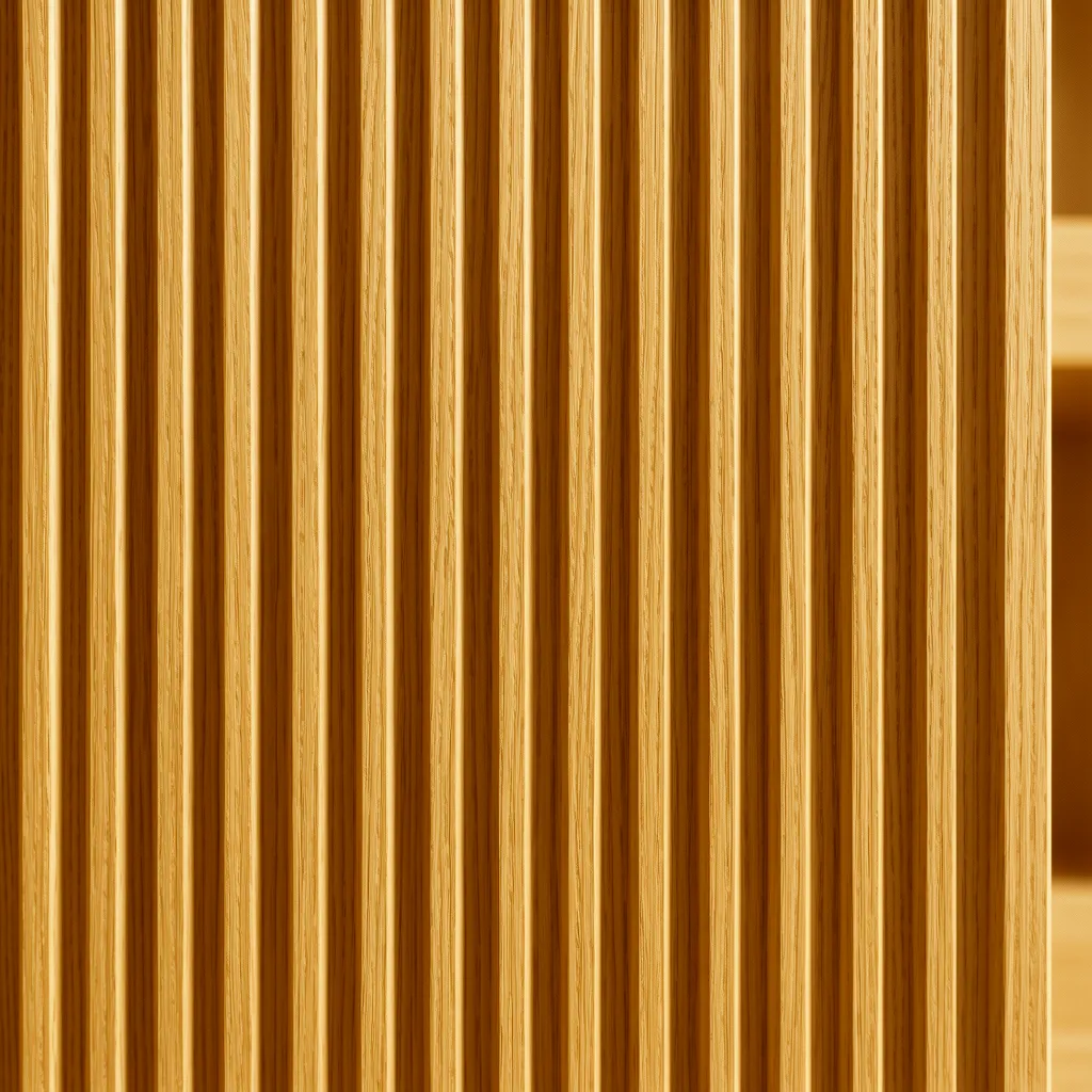 close up detail of solid wood fluted cabinet door grooves