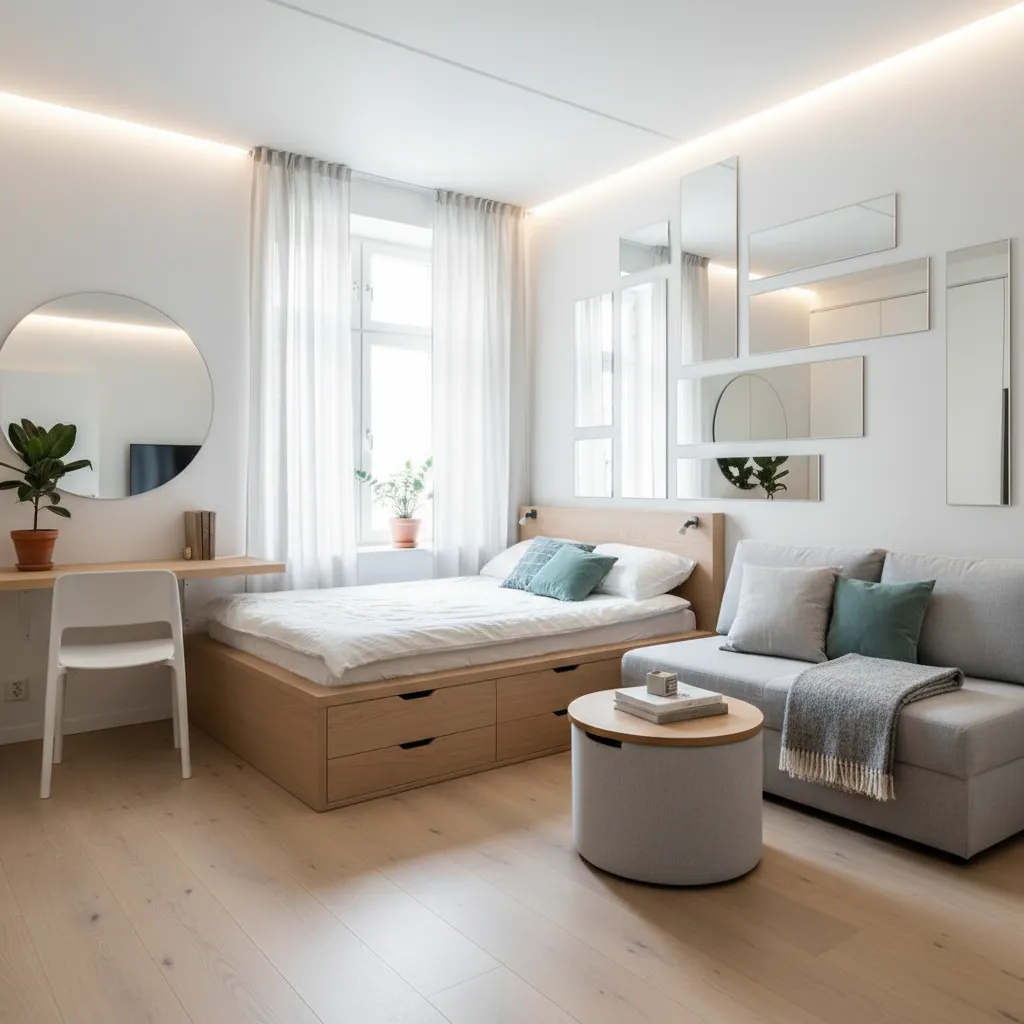 Pequeño apartamento optimizado con soluciones de diseño interior