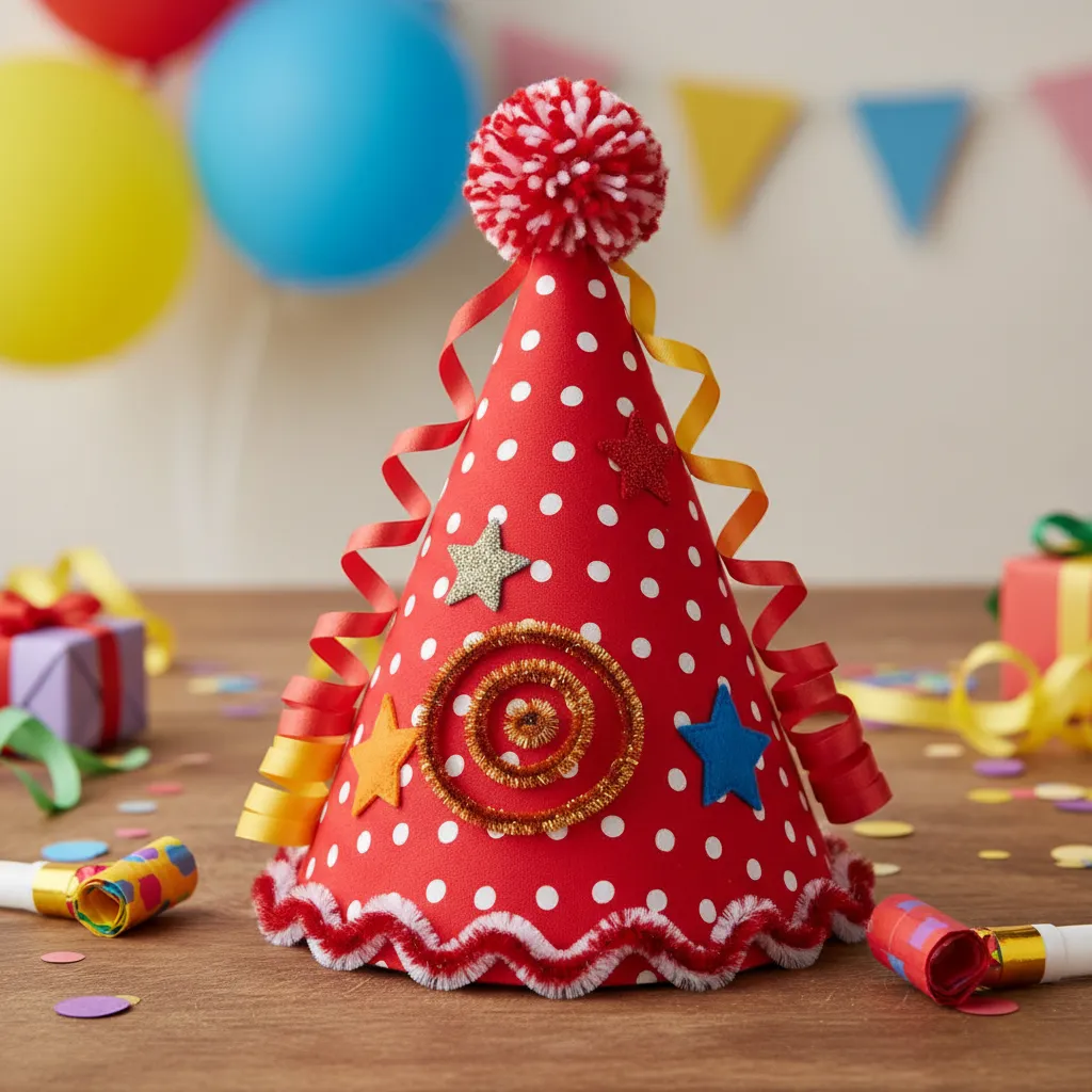Sombrero rojo creativo para fiesta con decoración divertida