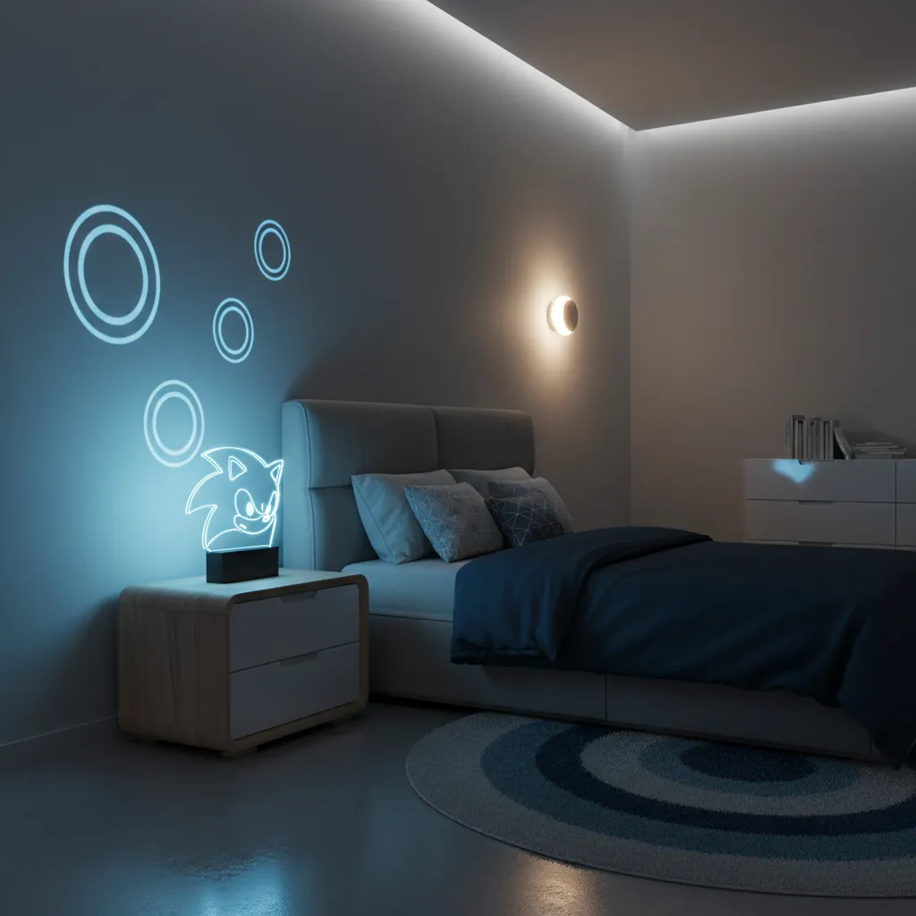 Sonic themed LED character lamp on bedside table