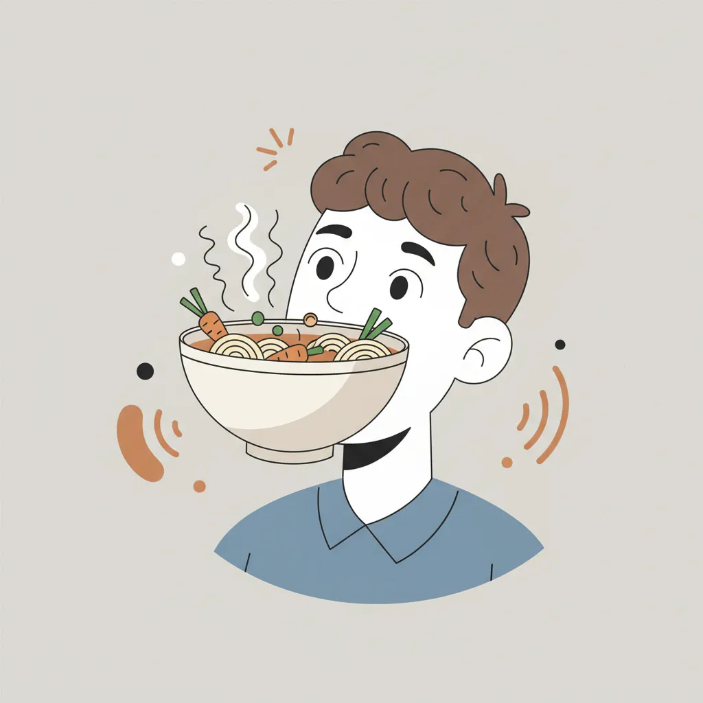 Concept illustration showing a person talking with exaggerated mouth metaphor for soup kitchen slang