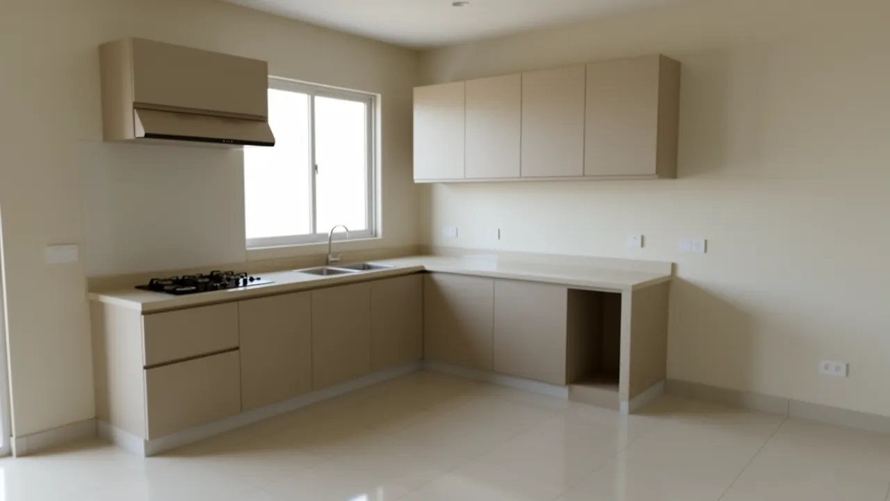 Kitchen stove installed in south east corner of modular kitchen