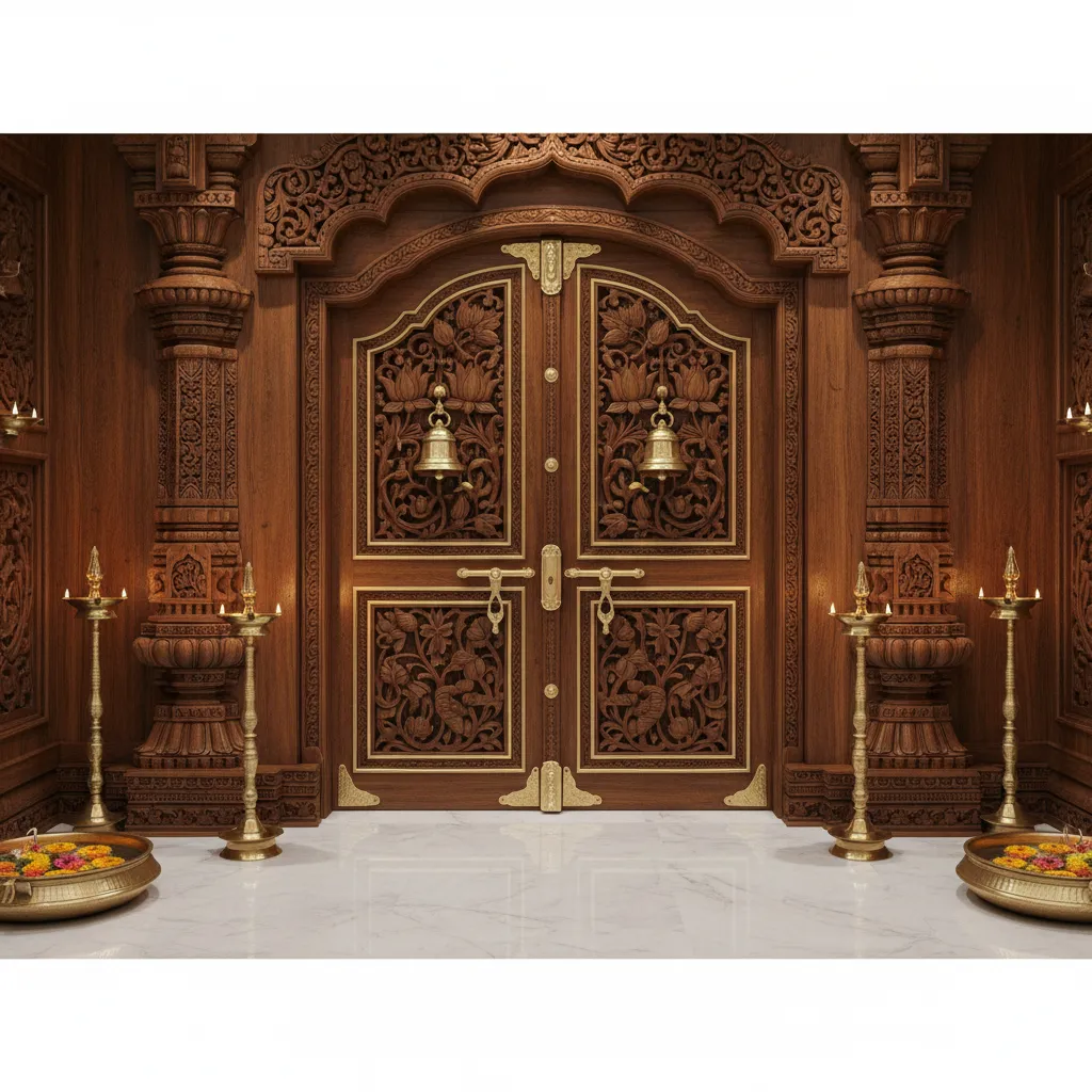 South Indian Traditional Pooja Room Door Designs