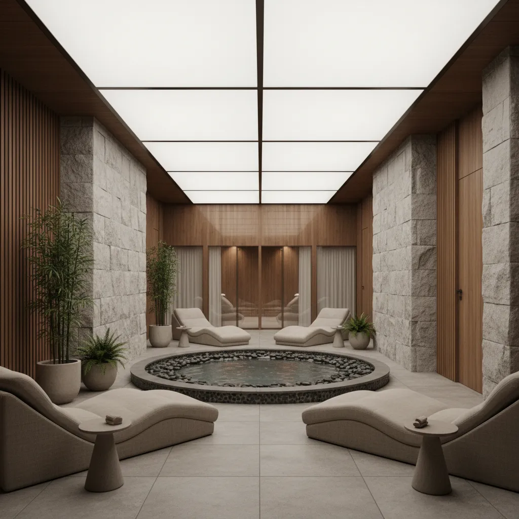 Render 3D de diseño interior de spa antes de construcción