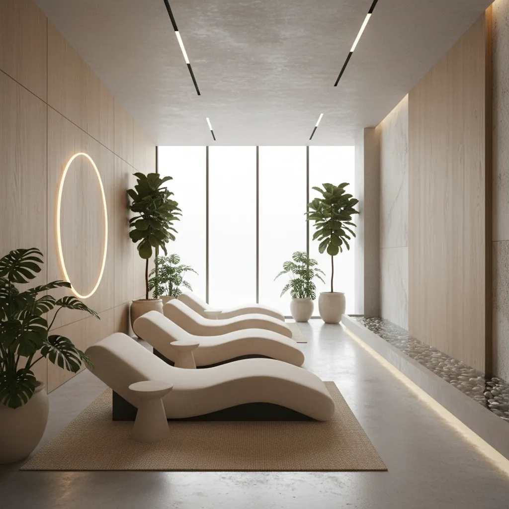 Spa relaxation lounge designed as part of a calm client journey