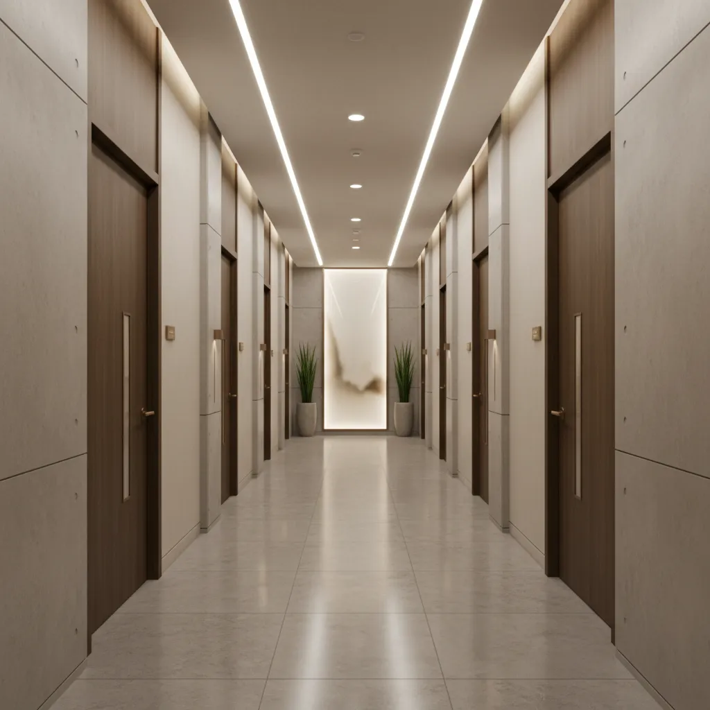 Spa corridor layout with multiple treatment rooms
