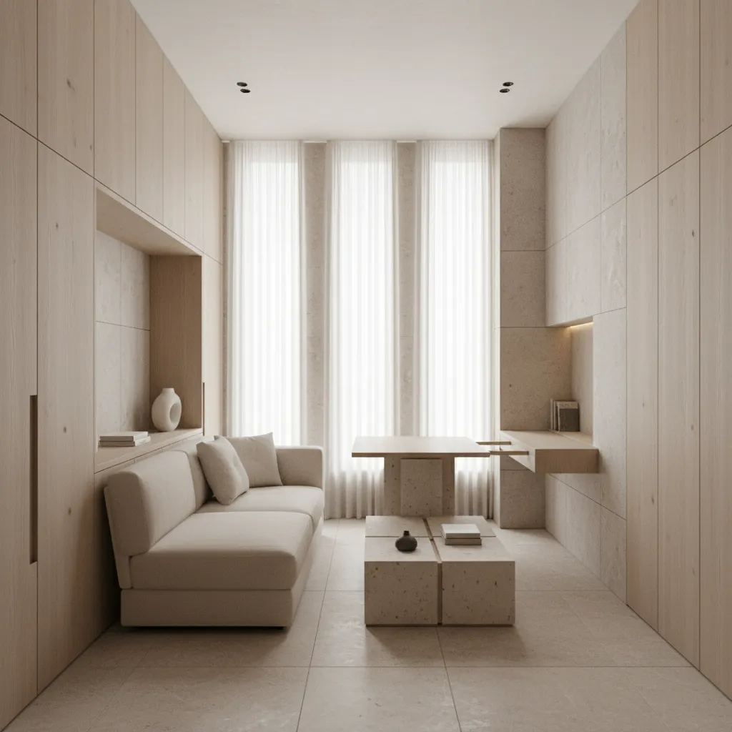 Space efficient design in a small luxury home with built in storage