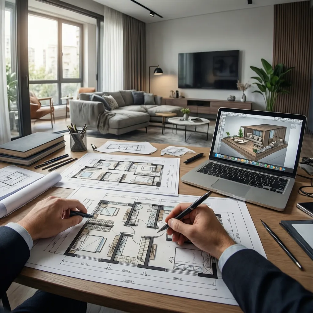 Diseñador de interiores planificando la distribución de una vivienda