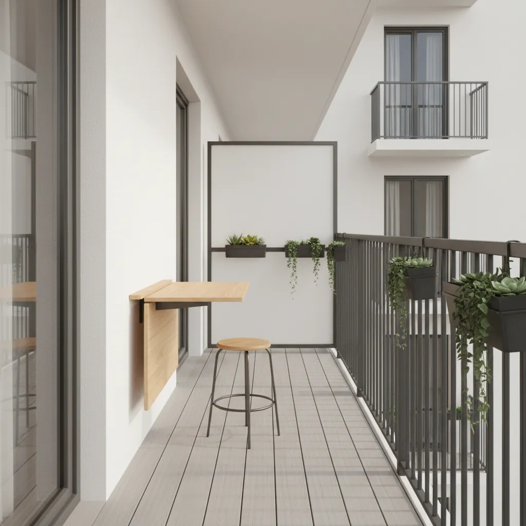 3 ft balcony with foldable wall table and clear walking path