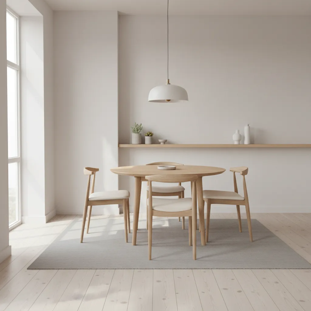 compact armless dining chairs around a round table in a small dining room