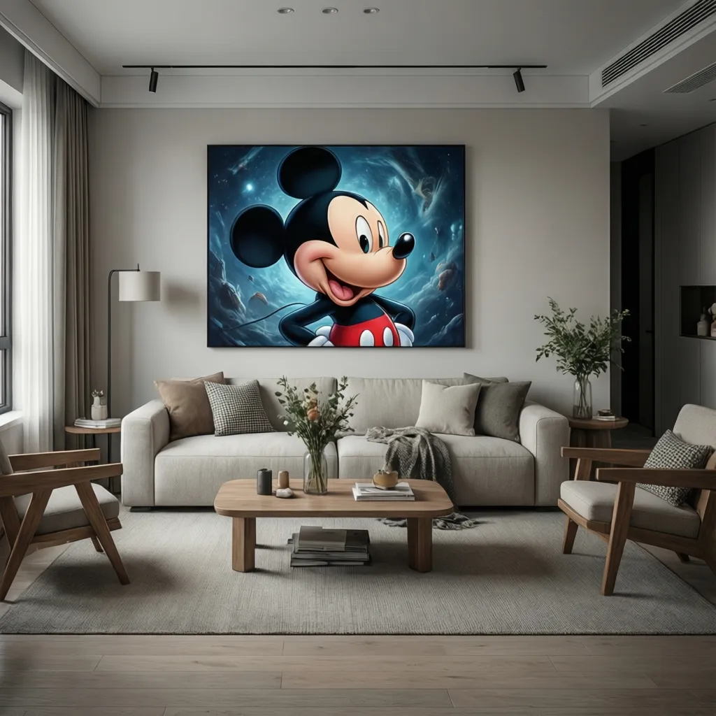 Space saving Disney decor using wall art and minimal furniture