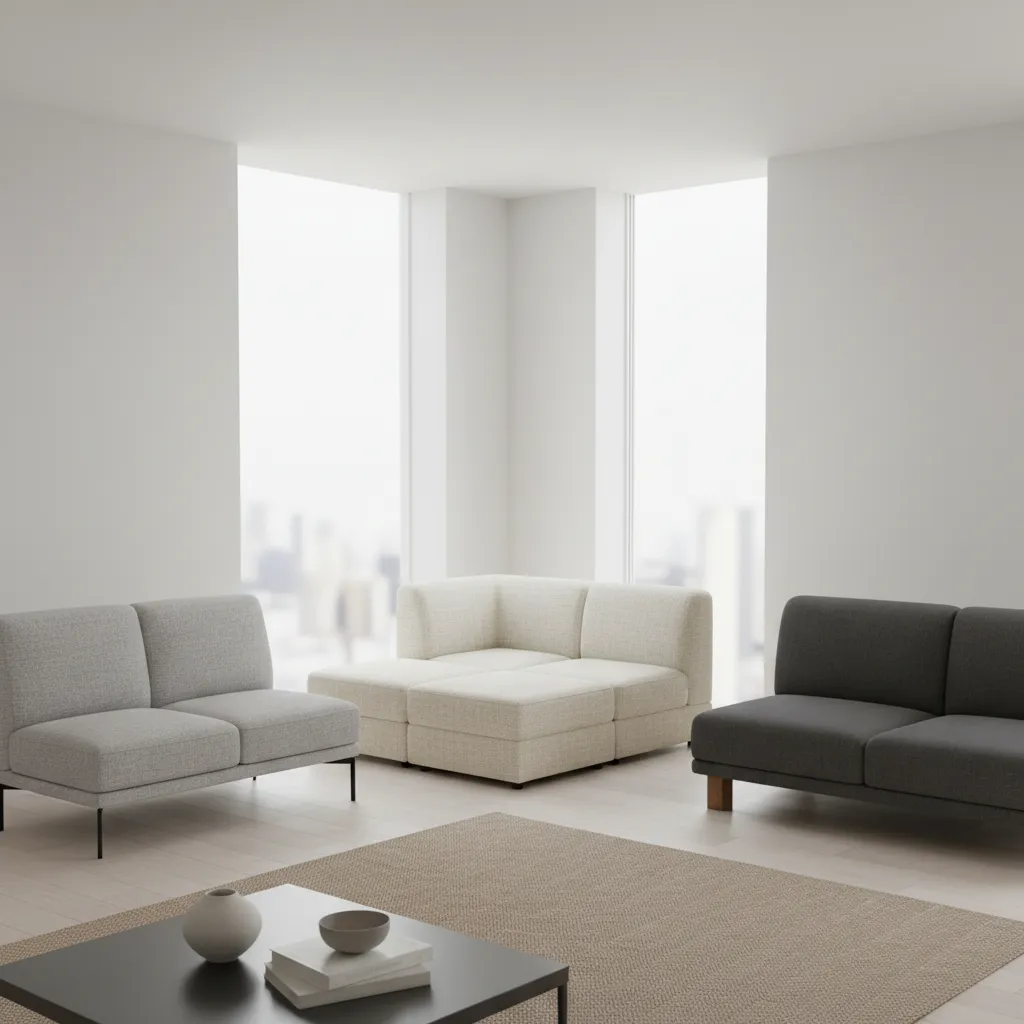 Examples of space-saving sofas including loveseat and modular sofa