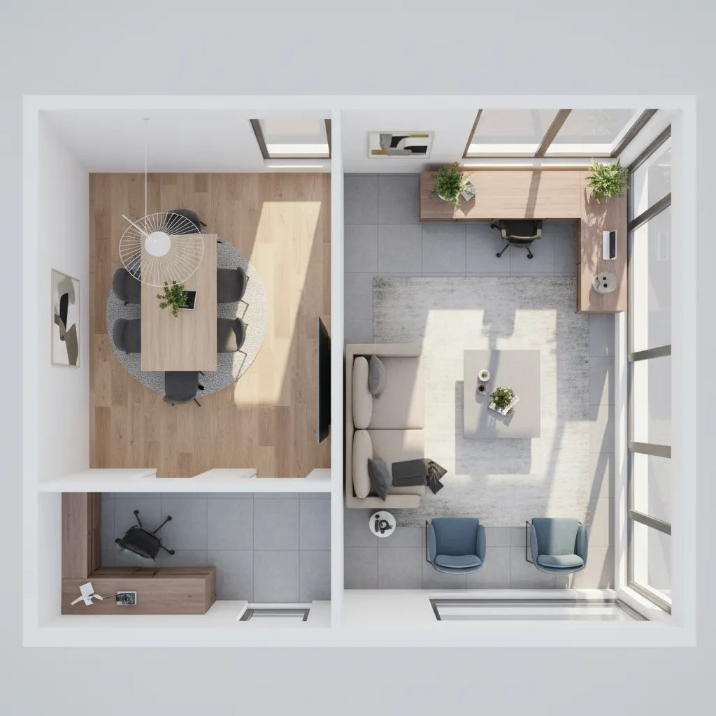 Efficient interior layout demonstrating zoning and circulation flow