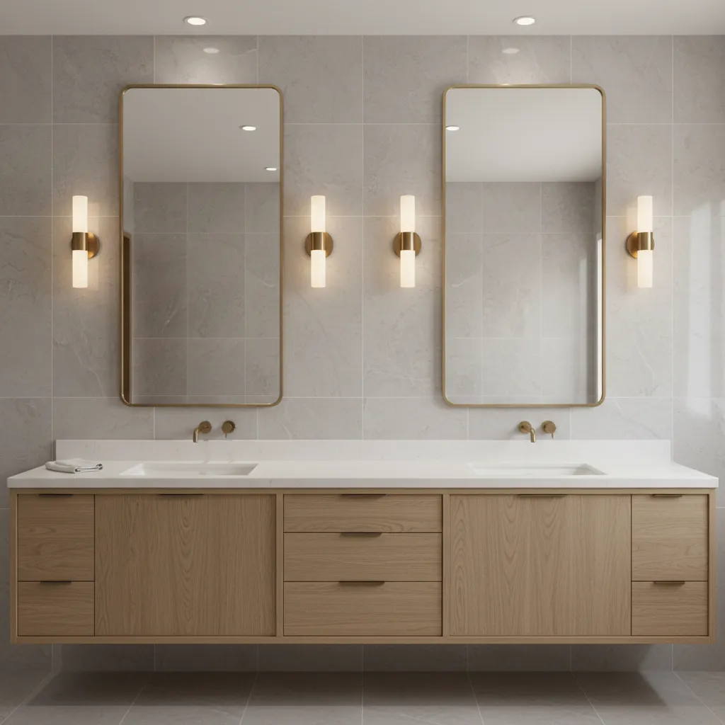 Spacing between two mirrors above a double vanity with centered sinks
