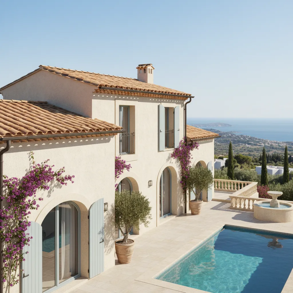 Mediterranean house with traditional barrel clay tile roof