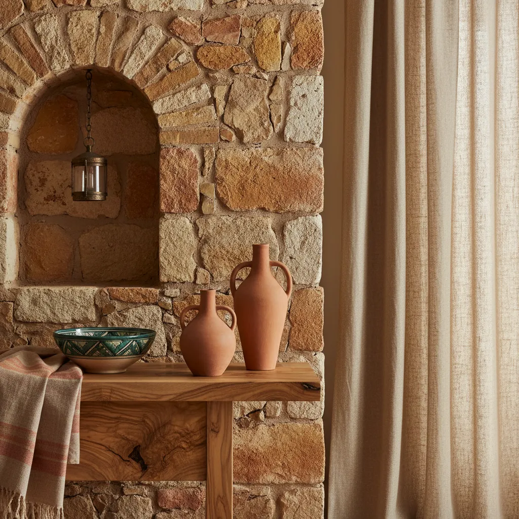 Detalle de materiales naturales usados en interiorismo español