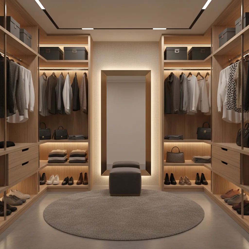 Spare bedroom transformed into luxury walk in closet with organized storage