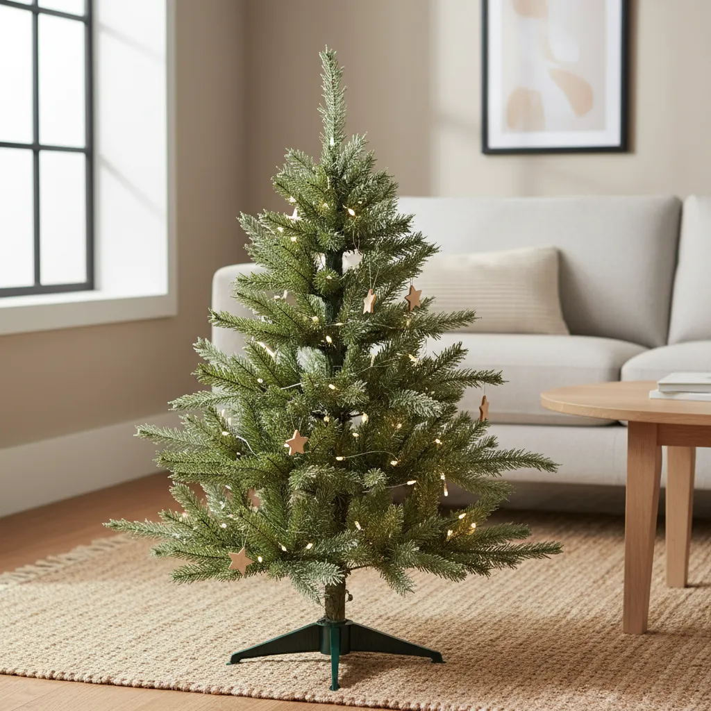 sparse uneven 3ft artificial Christmas tree before fluffing branches