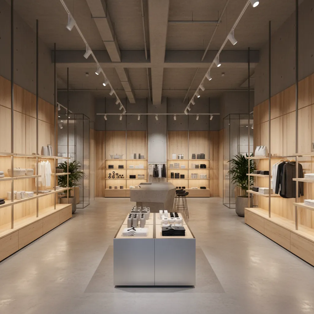 modern retail interior with open spatial layout and circulation paths