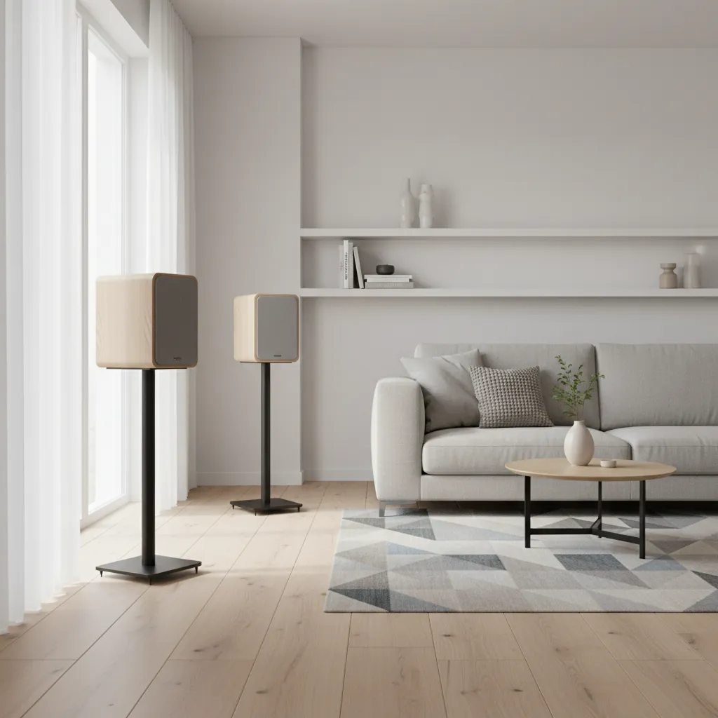 bookshelf speakers placed several inches away from a wall