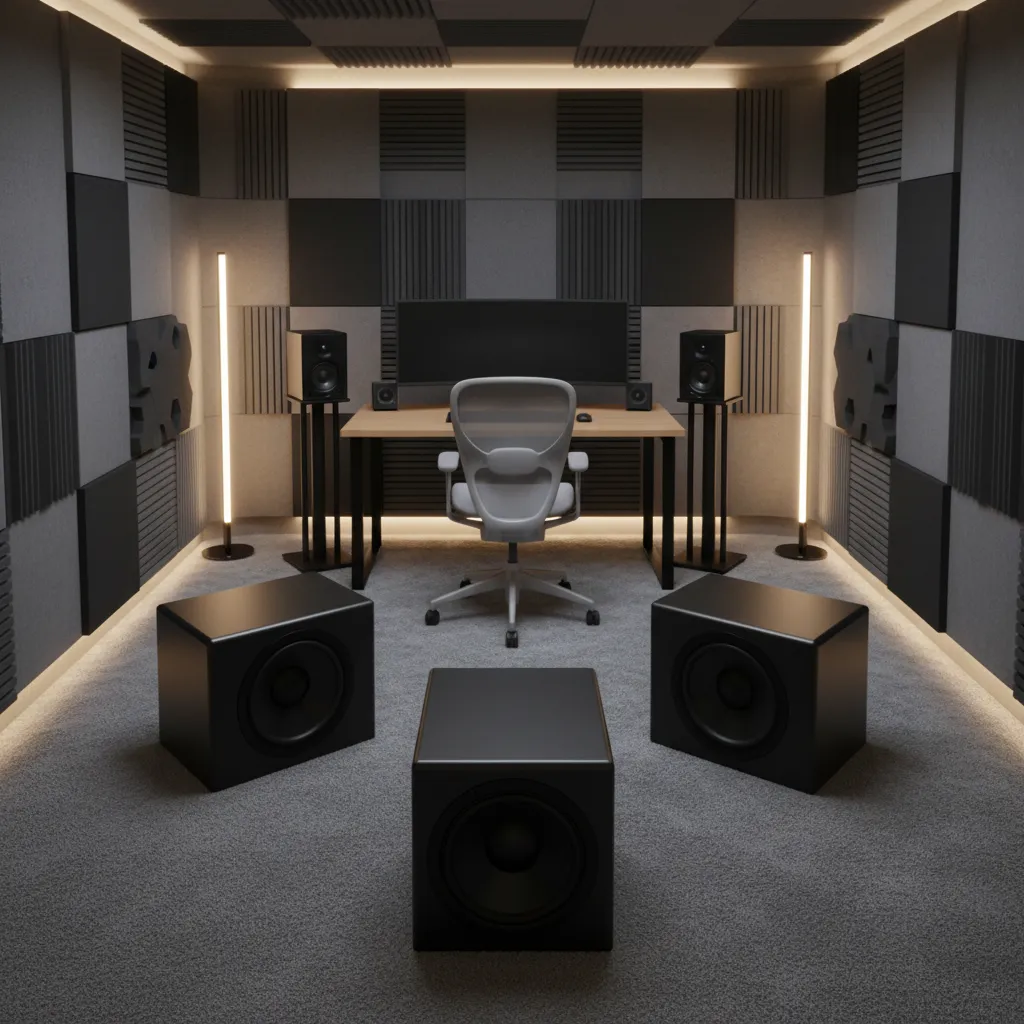 Diagram style interior showing proper speaker placement in small office studio
