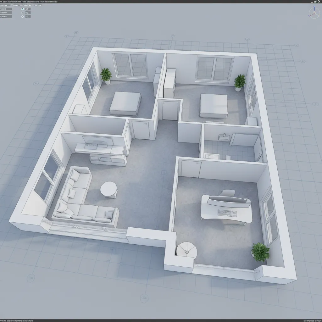 Spline lines tracing architectural walls for a floor plan in a 3D modeling environment