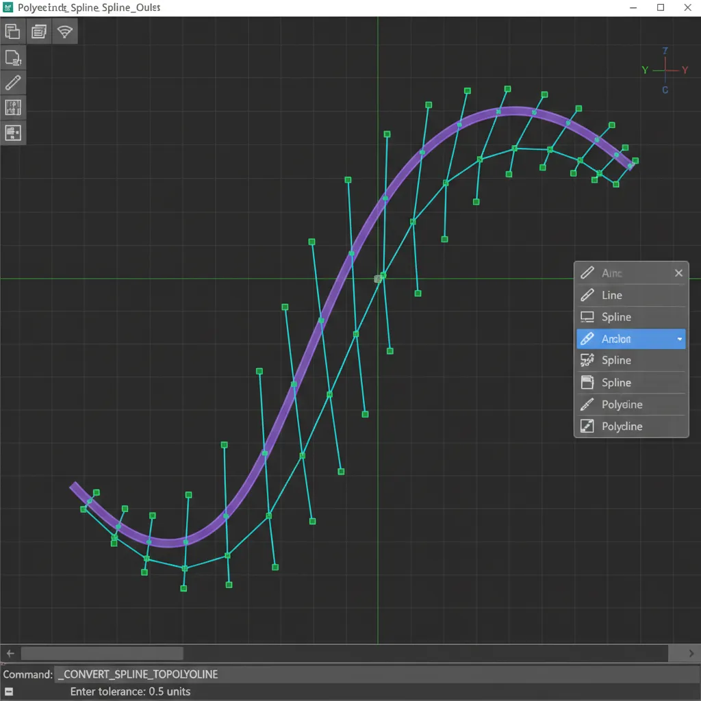 Spline curve converted into segmented polyline for modeling