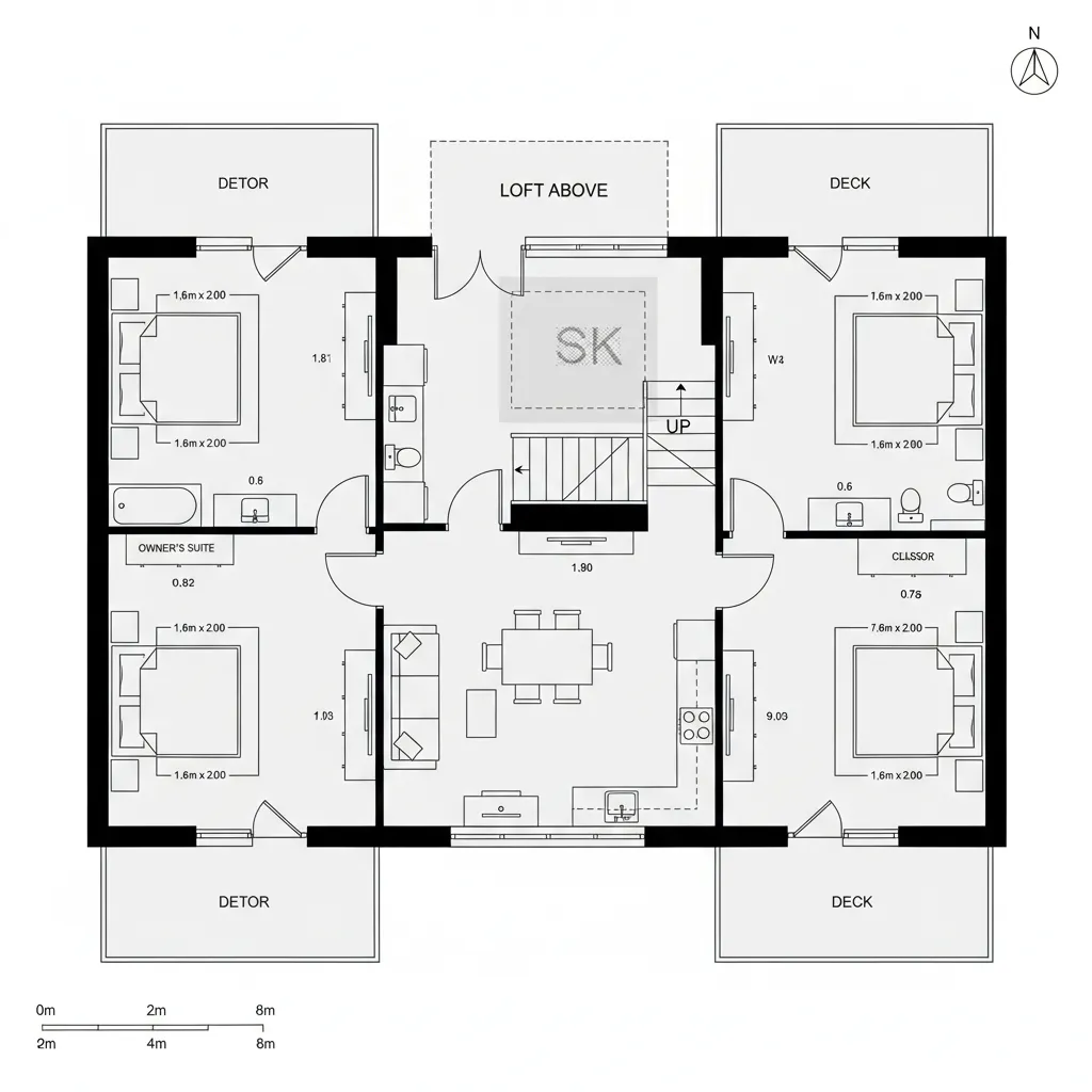 Split-Bedroom Plan with Skylit Loft